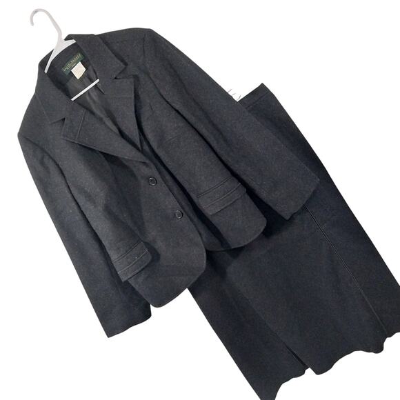 HARVE BENARD! STUNNING WOOL BLEND CHARCOAL GRAY JACKET, SKIRT SUIT, SET! SZ 26W - Picture 1 of 14